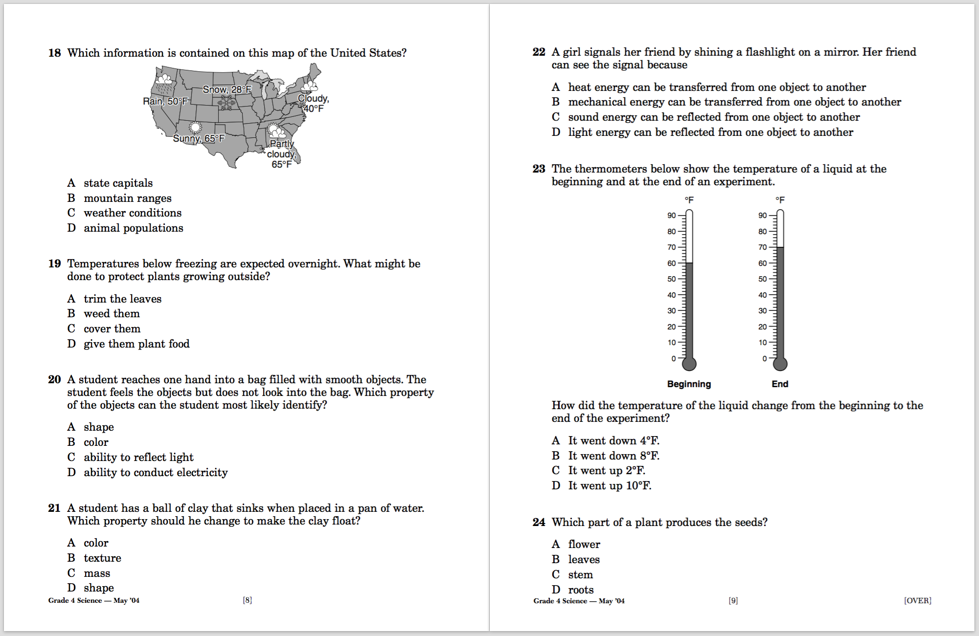 Fourth Grade Science Questions